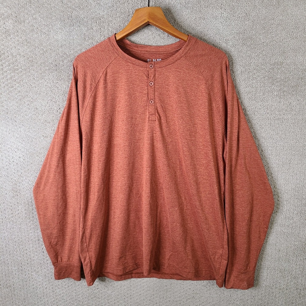 01.ALGO Shirt Men XL Orange Performance Henley Rust Long Sleeve Quick Dry UV SPF